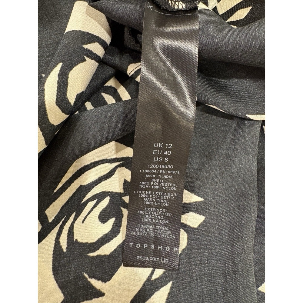 Topshop Black Satin Slip Dress Lace Rose Print Sz 8 Dark Coquette Whimsigoth - Picture 10 of 11